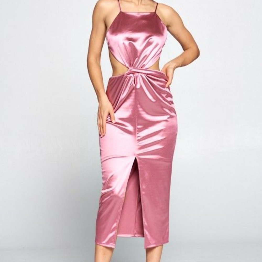 Satin Cutout Midi Dress